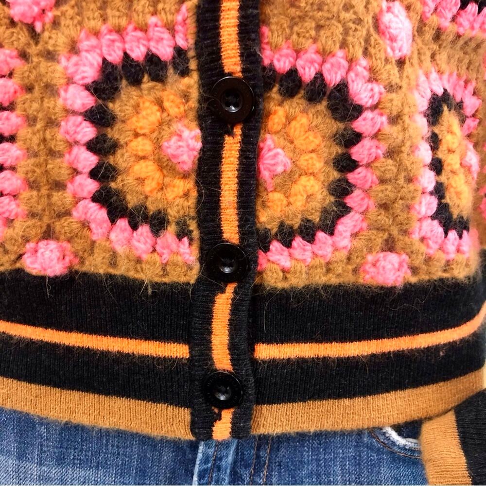 JY2k Juicy Couture Crochet Granny Square Wool Cashmere Cardigan Button Front - Picture 4 of 16